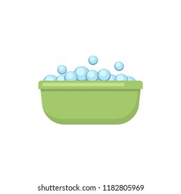 Green basin with bubbles in flat style vector illustration isolated on white background.