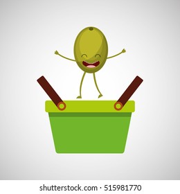 green basket market and oilve vector illustration eps 10