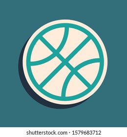 Green Basketball ball icon isolated on blue background. Sport symbol. Long shadow style. Vector Illustration