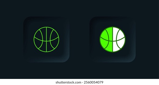 Green Basketball ball icon isolated on black background. Sport symbol. Black square button. Vector