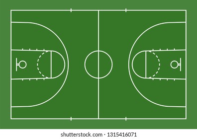 Green Basketball Court Floor With Line For Background. Basketball Field. Vector Illustration.