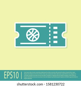 Green Basketball game ticket icon isolated on yellow background.  Vector Illustration