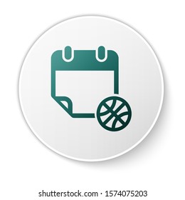 Green Basketball on sport calendar icon isolated on white background. White circle button. Vector Illustration