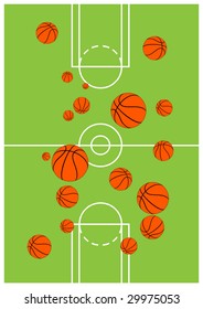 Green basketball playground with ball