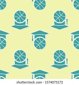 Green Basketball training icon isolated seamless pattern on yellow background.  Vector Illustration