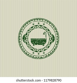 Green bathtub icon inside distress rubber grunge texture stamp