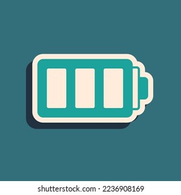 Icono indicador del nivel de carga de la batería verde aislado en el fondo verde. Estilo de sombra larga. Vector