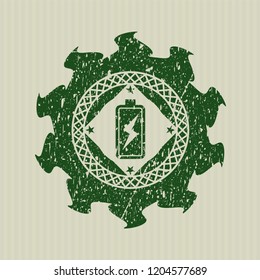 Green battery charging icon inside rubber seal
