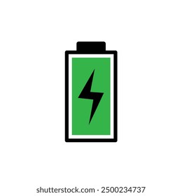 grüne Akkuladeanzeige, voll geladener Akku Symbol flachen Design-Zeichnung Stil, die Batteriestromstatus, in digitalen Geräten verwendet, um die Restakku-Lebensdauer, Ladestatus anzeigen