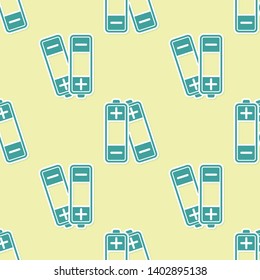 Green Battery icon isolated seamless pattern on yellow background. Lightning bolt symbol. Vector Illustration