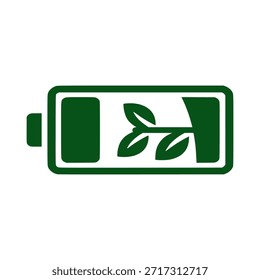 Un icono de batería verde con un diseño de hoja en el interior, que simboliza la energía ecológica y la sostenibilidad. Representa la energía renovable y la conciencia ambiental.