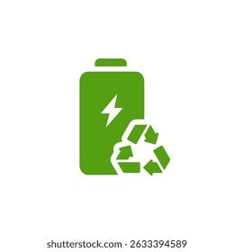 The green battery icon with a recycling arrow, symbolizes sustainable energy and highlights the need for responsible battery waste management to protect the environment and future generations
