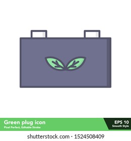 Green battery icon in smooth style, with pixel perfect and editable stroke eps 10