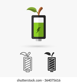 Green Battery and Green leaf. Eco Concept