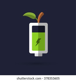 Green Battery and Green leaf. Eco Concept