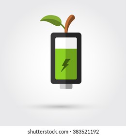 Green Battery and Green leaf. Eco Concept