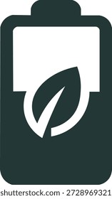 Batería verde con icono de hoja que simboliza el almacenamiento de energía renovable y soluciones de energía ecológica.