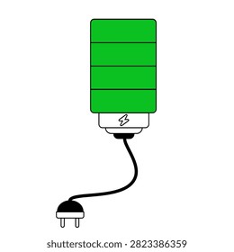 Green battery with power plug on white background, eco friendly energy concept illustration
