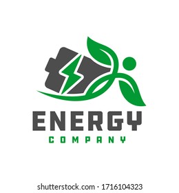 Green battery power saving logo design