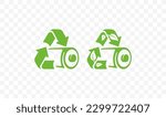 Green battery and process of recycling battery logo design. Ecological lithium-Ion battery recycling or safe energy graphic design. Eco friendly proper disposal of environmentally, soil-toxic battery
