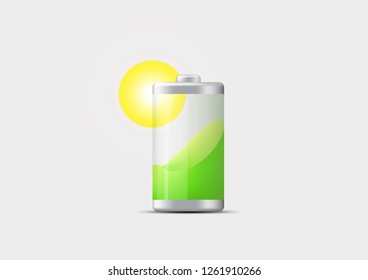 green battery with sun  icon 