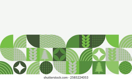 Green Bauhaus Geometric Background. Green Background With Environmental Theme. Minimalist Green Background With Plant Concept
