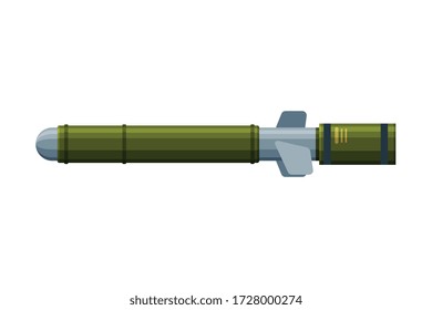 Green Bazooka Portable Rocket Launcher, Military Weapon Object Flat Style Vector Illustration