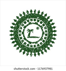 Green beach icon inside distress rubber stamp