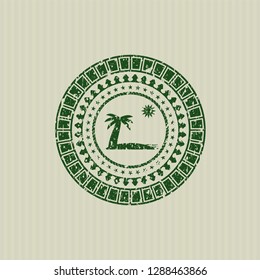 Green beach icon inside distressed rubber grunge stamp