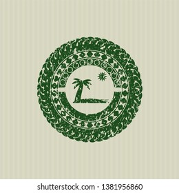 Green beach icon inside distressed rubber seal
