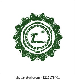 Green beach icon inside rubber grunge stamp