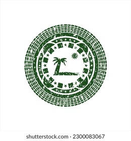 Green beach icon inside rubber grunge texture stamp. 