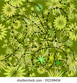 green Beads seamless background with flowers. Vector 