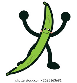 Caricatura de frijol verde. Ilustración vectorial