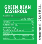 Green Bean Casserole Nutrition Facts Thanksgiving Food Graphic Design.