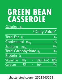 Green Bean Casserole Nutrition Facts Thanksgiving Food Graphic Design.