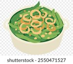 Green bean casserole topped with crispy fried onions on a transparent background. Perfect Thanksgiving side dish. vector