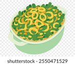 Green bean casserole topped with crispy fried onions on a transparent background. Perfect Thanksgiving side dish. vector