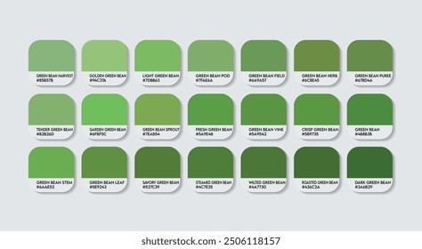 Green Bean Color Palette, Green Beans Color Guide Palette with Color Names. Catalog Samples of Green colors with RGB HEX codes. cladding sheet greens colour, Fashion Trend Green Bean Color shade tones