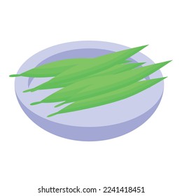 Green bean icon isometric vector. Spanish food. Fish meal