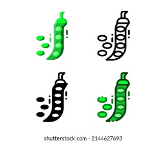 Green bean icon. With outline, glyph, filled outline and flat styles