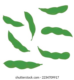 Green bean pods, peas, asparagus. Vector stock illustration. isolated on a white background. Edamame.