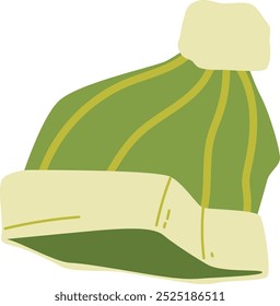 Um gorro verde com listras amarelas e um manguito branco