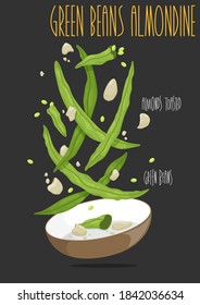 Green beans Almondine. Vector illustration
