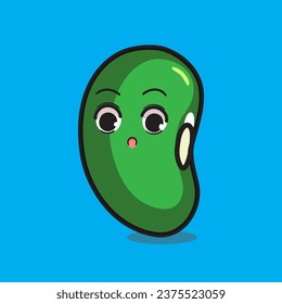 green beans cartoon with cute face , emoji