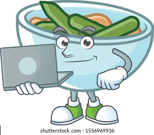 Green beans casserole in bowl with bring laptop mascot.