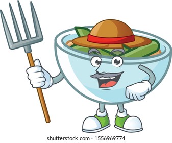 Green beans casserole in bowl farmer mascot.