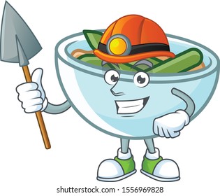 Green beans casserole on white background with miner mascot