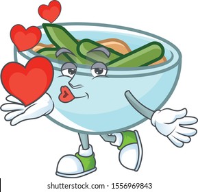 Green beans casserole on white background with holding heart mascot