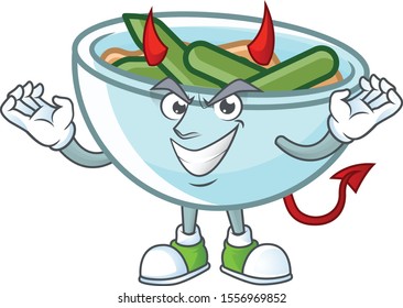 Green beans casserole on white background with devil mascot